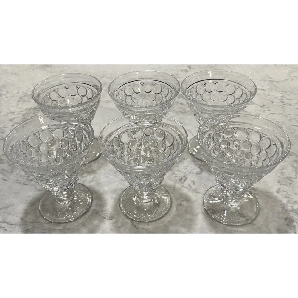 6 Vintage Westmoreland Thousand Eye Clear Glass Low Sherbets 1932 - 1956